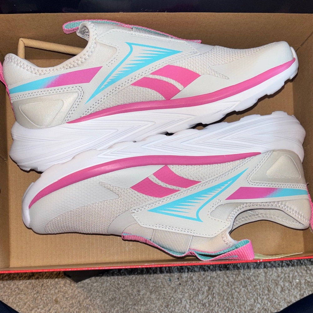NEW reebok slip on lite spinner grey pink and aqua